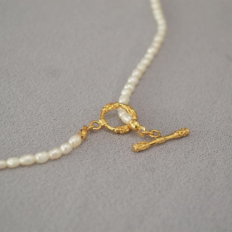 French Beautiful Water Small Pearl Retro Arabesque Branch Ot Buckle Simple Short Choker Necklace