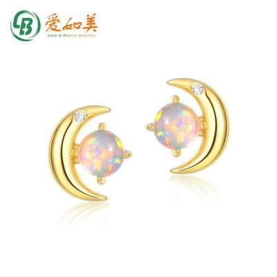 Elegant Delicate Fashion Jewelry Starburst Moon Crescent Stud Earring Hot Selling Women Silver 925 Earrings with Synthetic Opal