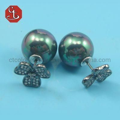 Fashion Paragraph Hot Selling Earrings Double Side Shining Gray Shell Pearl Stud Earring