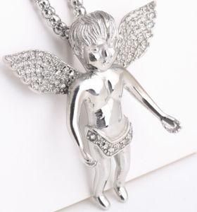 Pg100 Jewelry Men&prime;s 316L Stainless Steel Angel Pendant White Diamond Necklace P8122A