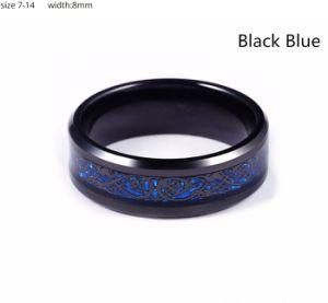 Black 316L Stainless Steel Ring Can Be Rotated Wedding Band Blue Carbon Fiber Dragon Rings for Men