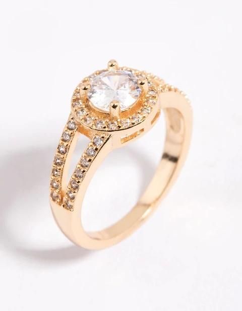 Factory Supplier Customized 18K Gold Plated Cubic Zirconia Stone Halo Ring for Wedding and Engagement