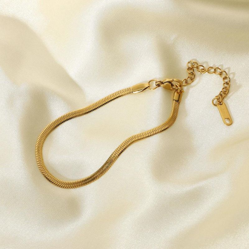 Stainless Steel Jewelry Simple Style Bracelet 14/18K Gold Plated/3mm Wide