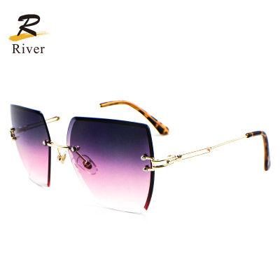 Square Trimmed Stock Frameless Sunglasses for Women