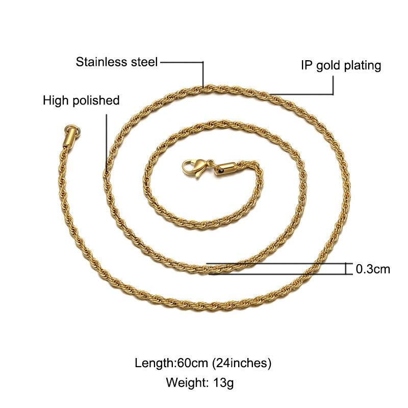 Stainless Steel Rope Chain 3mm Wide /60cm Length/Custom Available