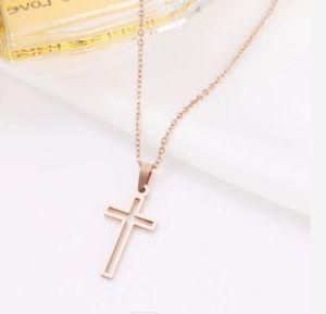 and Rose Gold Color Chain Cross Necklace Small Cross Religious Jewelry Lover&prime;s Gold 316 L Stainless Steel for Women