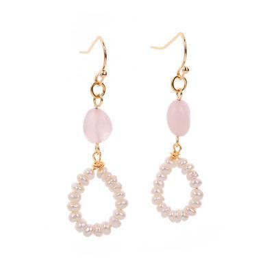 Fashion Pebble Pink Crystal Pearl Earrings Jewelry