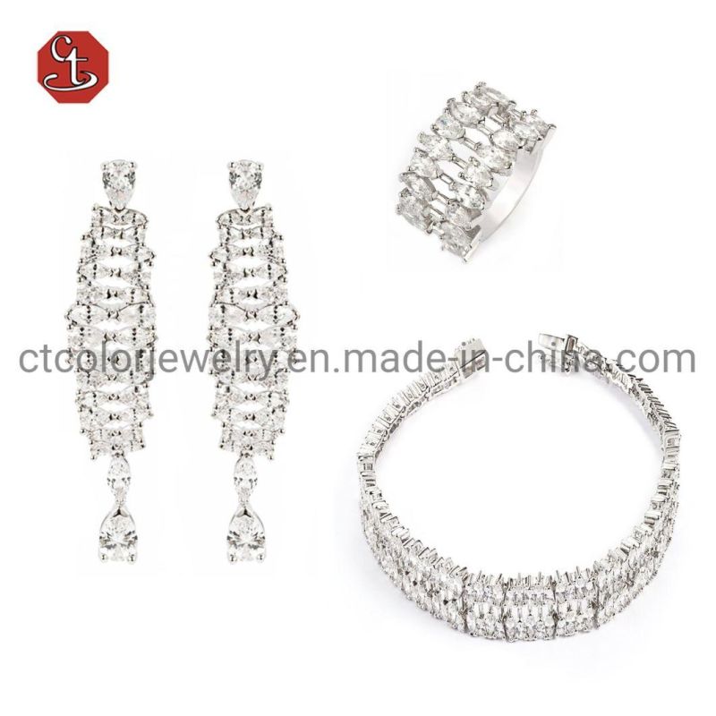 925 Sterling Silver Rings Engagement Jewelry Sets Crystal Cubic Zircon Ring