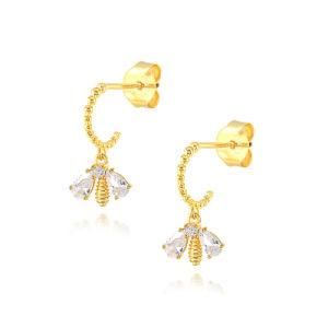 Wholesale High Quality Hip Hop New Creative Bee Ear Studs 925 Sterling Silver Golden Bee Earrings for Women