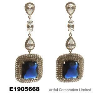 Color Cubic Zircon Silver Earring&#160; Jewelry with Sapphire Stone