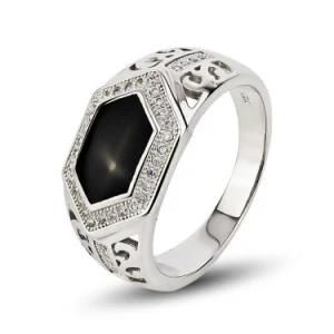 Good Quality Black Onyx 925 Silver Zirconia Man Jewelry Ring