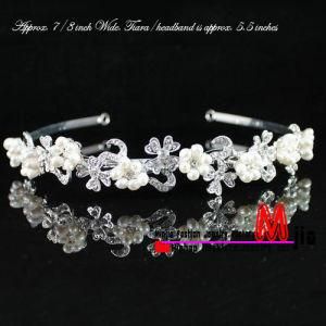 Pearl N Clear Austrian Rhinestone Crystal Tiara Headband Bridal Wedding H1412