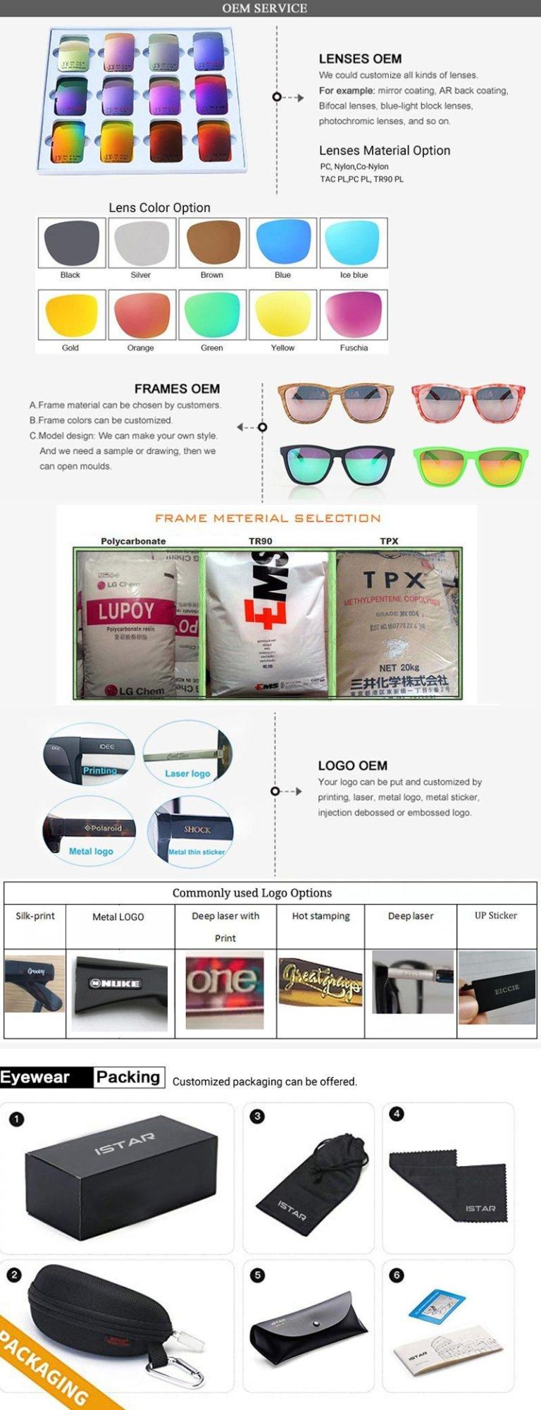 Fashion Plastic Custom Logo UV400 Polarized Interchangeable Arm Sunglasses Women