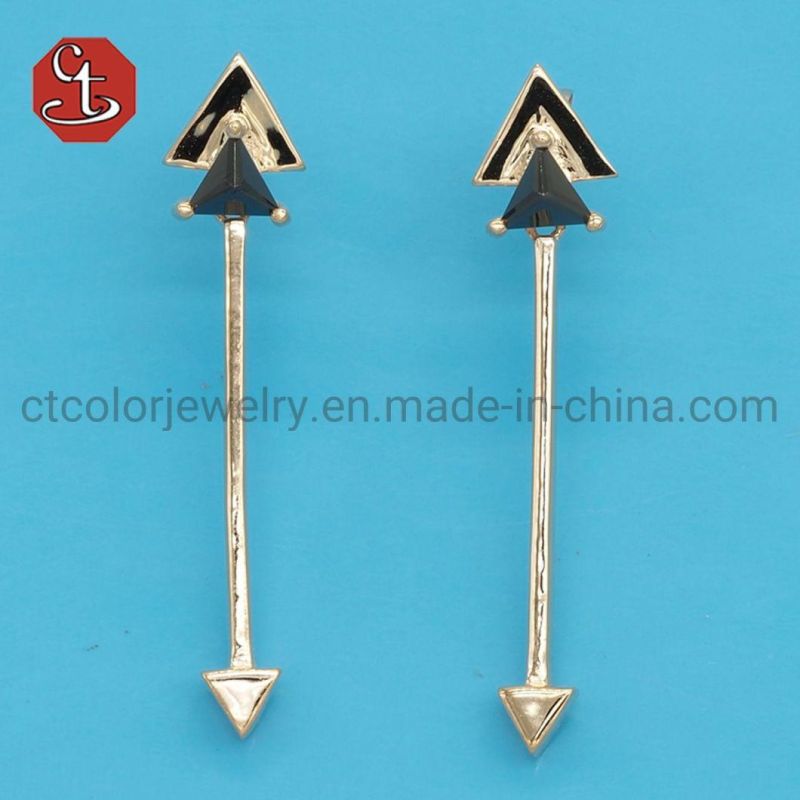 Popular Plain Long Hanging Dangle Star AB Unbalance Asymmetrical Earring CZ Ball Brass & Silver Jewelry