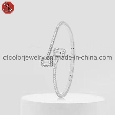 Luxury 925 Silver Adjustable Step cut stone free size Spring open Bracelet fashion Jewelry