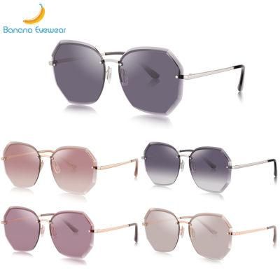 Ready to Ship Women Rimless Round Edge Cutting Nylon Sunglasses