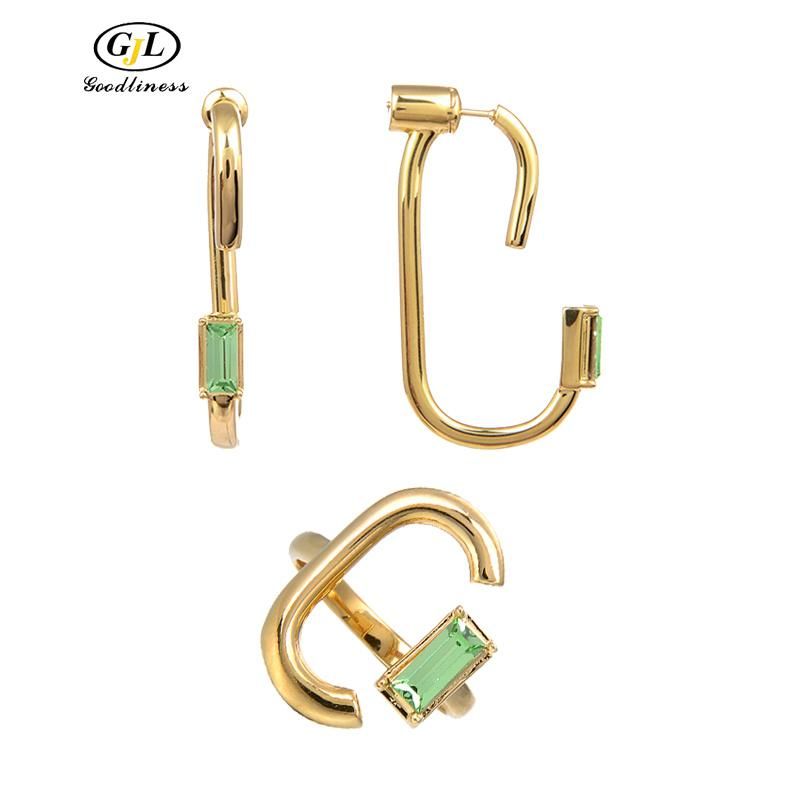 Geometry Rectangle Gemstone Rings Earrings Fashion Jewelry