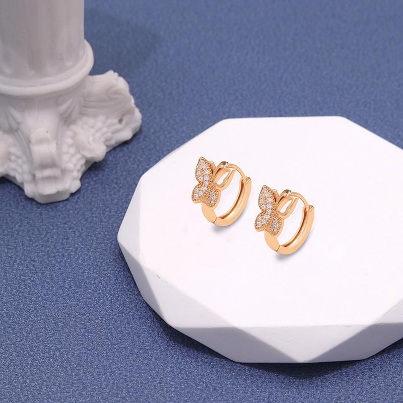 18K Gold Plated Small Hoops Luxury Zirconia Butterfly Earrings