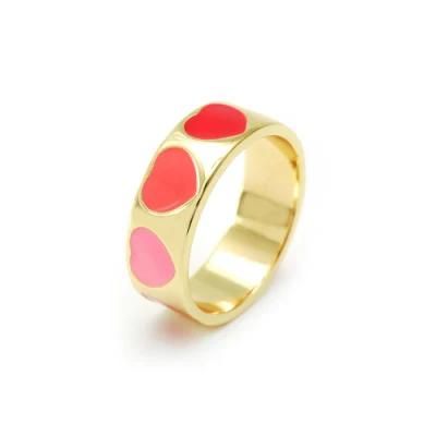 Fashion Jewelry 18K Gold Plted Heart Pink Enamel Ring for Women