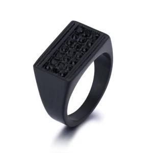 Stainless Steel Pave Diamond Signet Ring