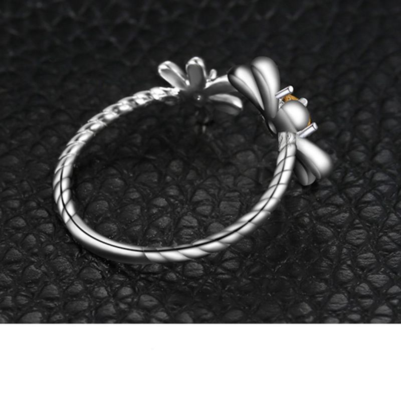 925 Sterling Silver Flower Ring Created Orange Sapphire Adjustable Fashion Jewelry Wholesale