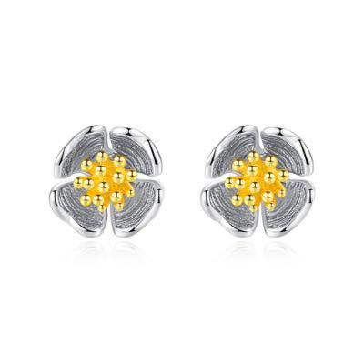 Blooming Flowers Silver Jewelry Stud Earrings for Ol