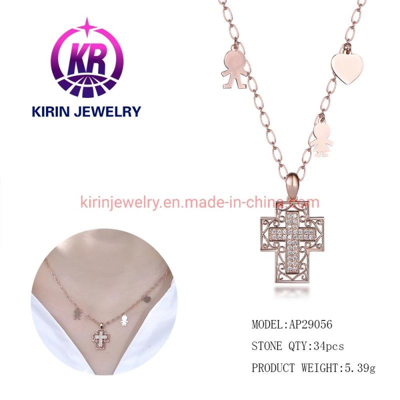 Popular Style 925 Sterling Silver Jewelry Necklace Pendants Rose Gold Love Token Cross Pendant Necklace