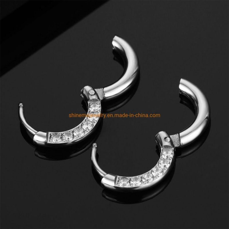 New Stainless Steel Coil Earrings Inlaid Zircon Smooth Titanium Steel Earrings Round Wire Stainless Steel Circle Earrings Ssp051