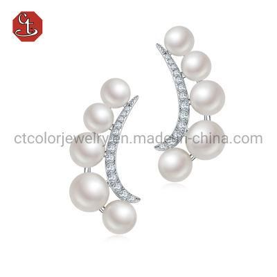 925 Sterling Silver Fashion Jewelry AAA CZ White Pearl Stud Earrings