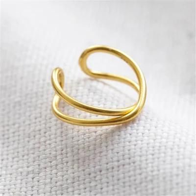 Gold Sterling Silver Curved Cross Ear Cuff