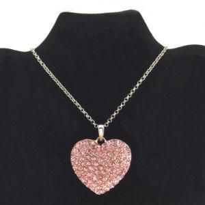 Pink Crystal Heart Pendant Charms Necklace Jewellery (FN16040818)