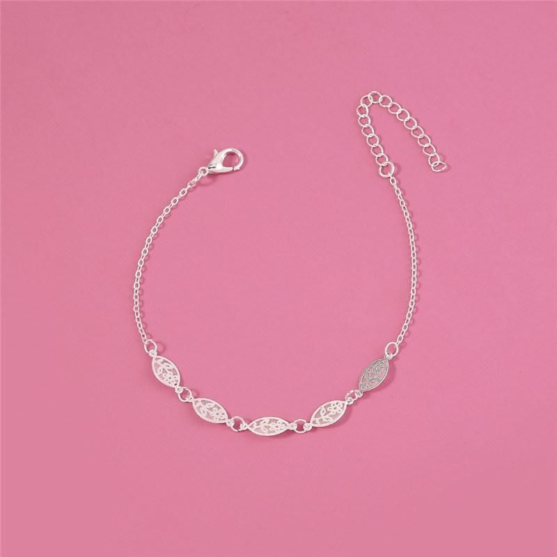 Fashion Jewelry Silver Plated Filigree Stamping Leaf Charm Bracelet for Women Accessories