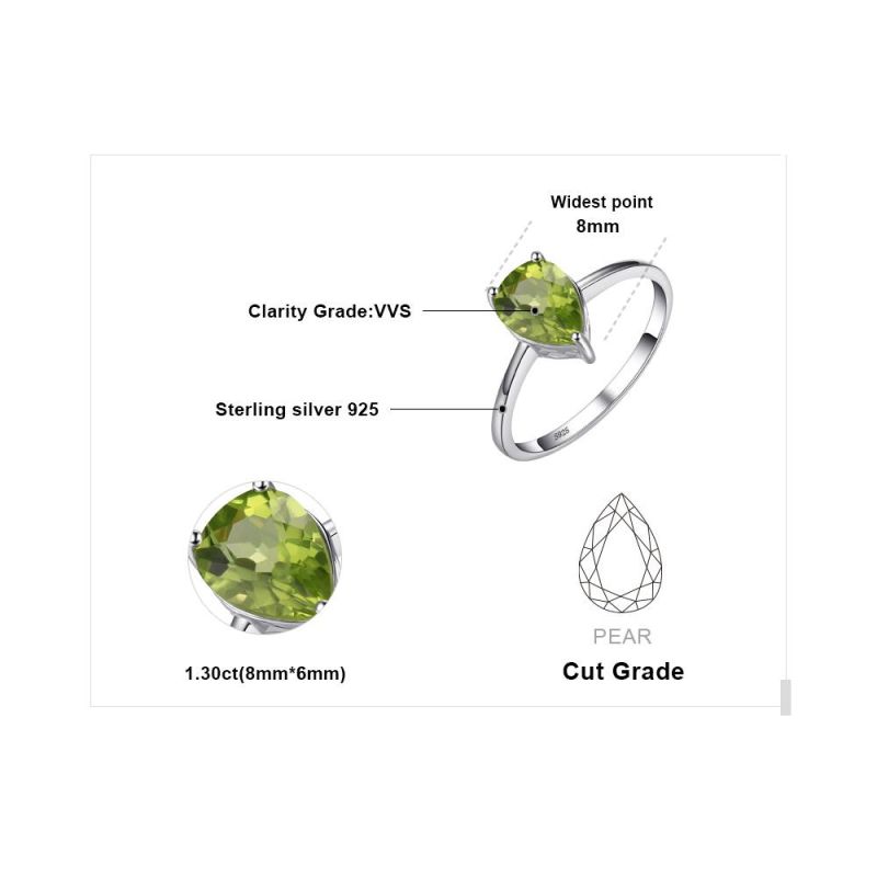 Classic Genuine Peridot Solitaire Engagement Ring 925 Sterling Silver Jewelry for Wedding