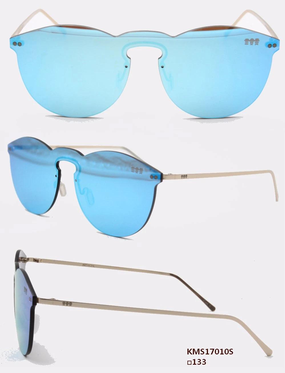 One Piece Nylon Lens Sunglasses with Metal Temple Fashion Model Top High Quality (KMS17010S)