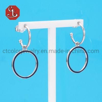 Minimalist Jewelry Enamel Silver or Brass Earrings Round Shape Silver Jewelry