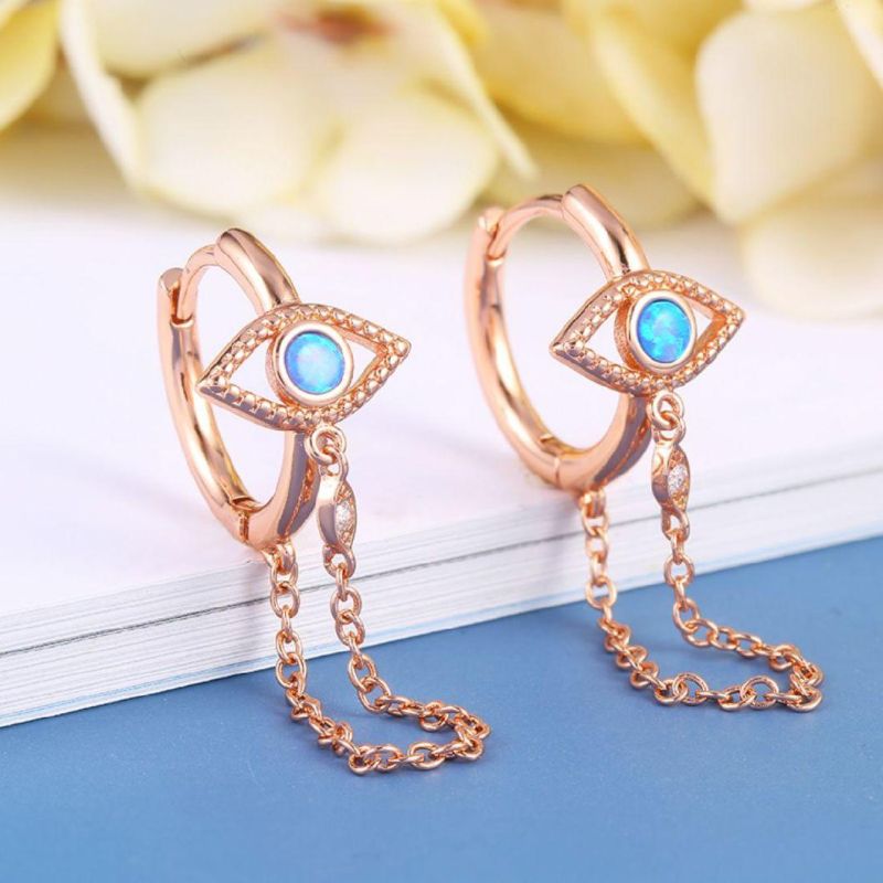 18K Customized Earring Turkey Opal Blue Eyes Dangle Earrings S925 Sterling Silver Devil Eye Hoop Huggie Earrings