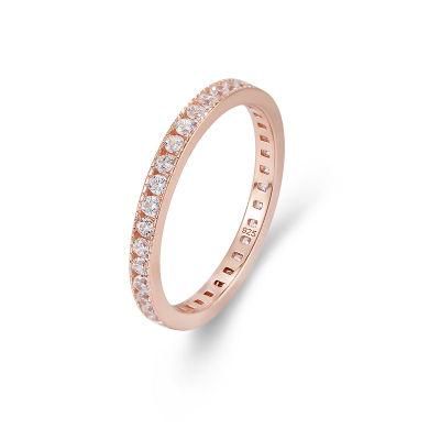 Trendy Rose Gold Plated 925 Sterling Silver Prong Setting Zircon Stone Eternity Ring