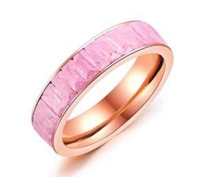 Simple Titanium Steel Rose Gold Ring Colorful Square Cubic Zirconia Romantic Ring for Women Wedding Jewelry