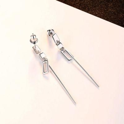 Fashion Jewelry Silver Cupchain Round Earring with Square Chain