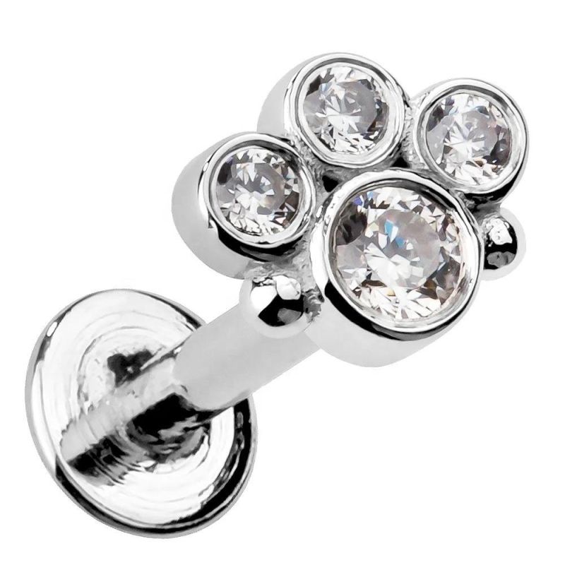 316L Surgical Steel 16g Internally Threaded Beaded Gems Cluster Ends Labret Piercing Tragus Cartilage Daith Piercing Earring