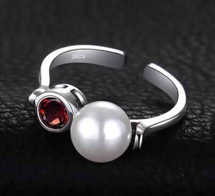 925 Sterling Silver Rings Art Deco Garnet Rings Pearl Rings Adjustable Open Rings