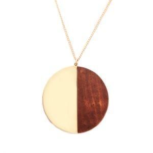 Fashion Jewelry Accessories Gold Plated Long Chain Wood Pendant Necklace