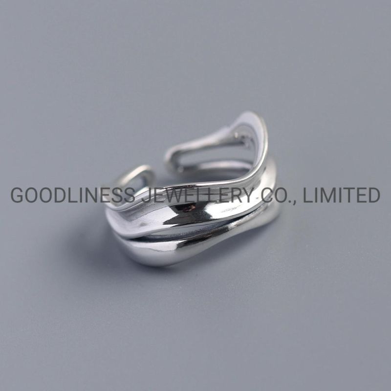 Geometric Chunky Twisted Pure Silver Adjustable Hug Rings for Women