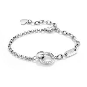 Fashion Zircon Adjustable Stainless Steel Interlocking Round Women Bracelet