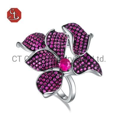 Classic Jewelry 925 Sterling Silver Ruby Stone Flower Design Fine Ring