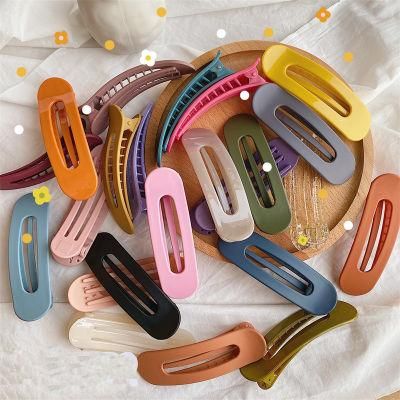 Ins Simple Hair Accessories Plastic Big Frosted Oval Baking Paint Hair Pin