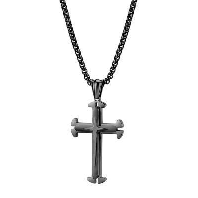 3 Dimensions Stainless Steel Men Cross Necklace 3 Colors Available