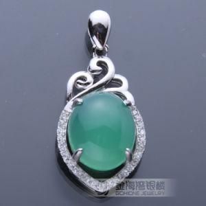 Elegant Pendant Design Sterling Silver CZ &amp; Jade Pendant Jewelry