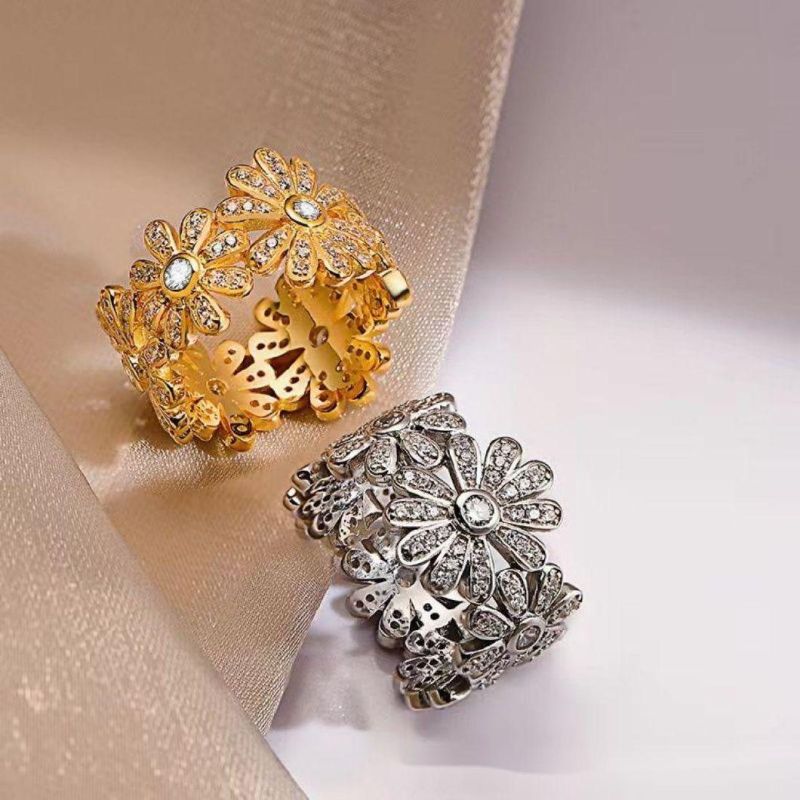 Wholesale 925 Sterling Silver Wide Daisy Ring Gold Plated Rings for Women Girls Rings Jewelry