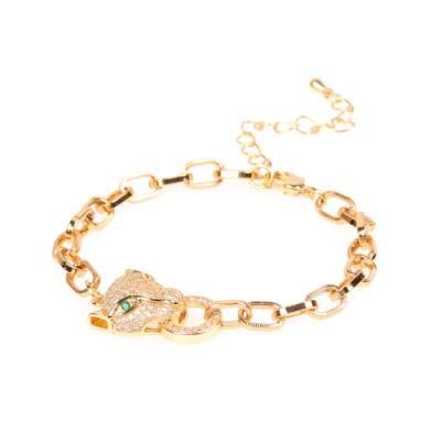 High Quality CZ Leopard Charms Copper Gold Plated Link Chain Bracelet